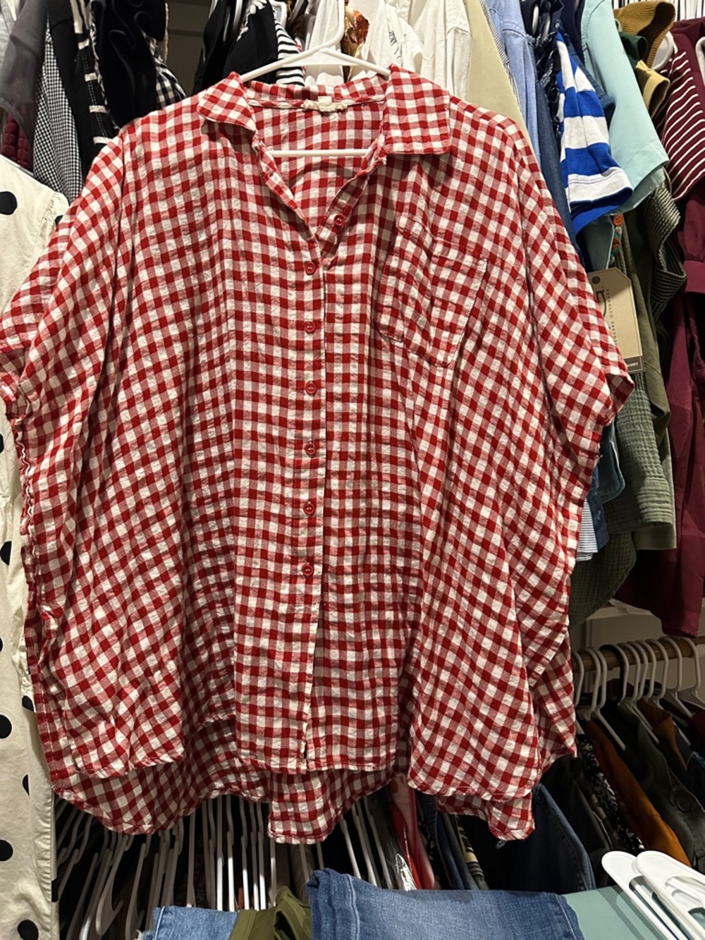 Easel Red and White Gingham Button Shirt